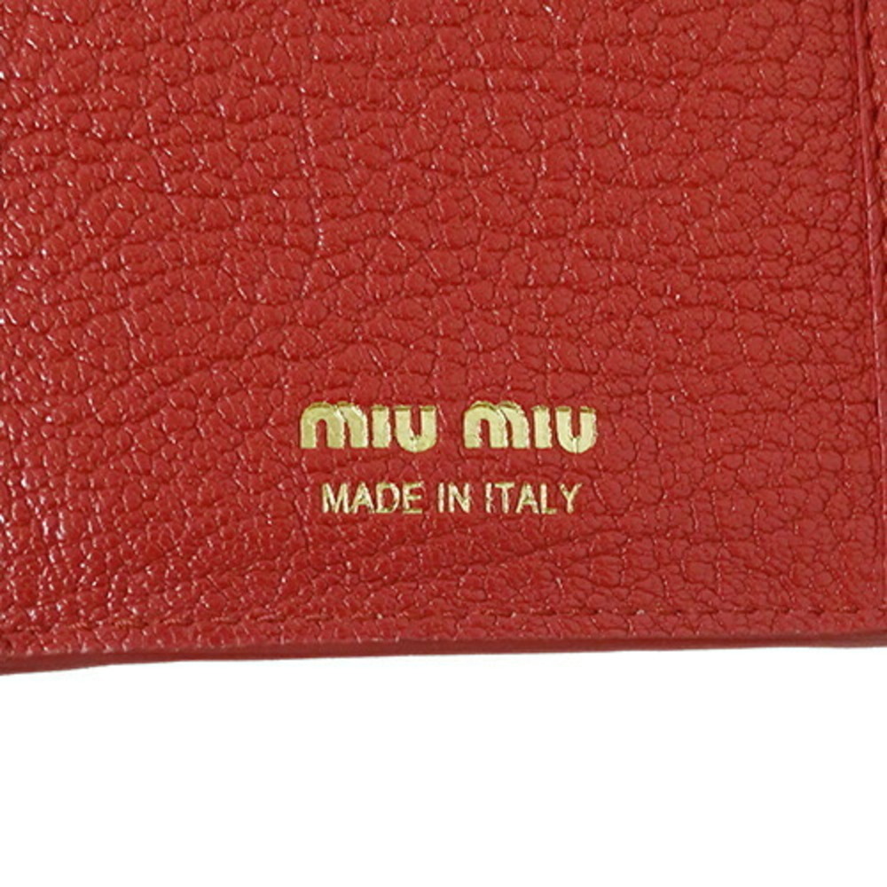 Miu MIUMIU Wallet Women's Long Leather Madras Love Pink 5MH013 Letter Heart - Picture 5 of 12